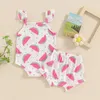 Clothing Sets Born Baby Girl Summer Clothes Set Sleeveless Watermelon/Floral Print Strap Romper And Shorts Lovely 2PCS Toddler Outfits