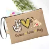 peace Love Dogs Funny Dogs Paws Makeup Bag Corgi/bulldog/schnauger/ Dog Lovers Makeup Cosmetic Cute Toiletry Bag Zipper Pouch 63pc#