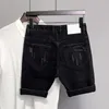Shorts masculinos homens botão cintura elegante denim com bolsos de retalhos rasgados joelho-comprimento streetwear moda para o verão