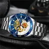 Armbanduhren FORSINING Automatische mechanische Armbanduhr Militär Männliche Uhr Top Edelstahl Skeleton Mode Mannuhr 8225