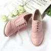 Chaussures habillées printemps et automne femmes en cuir véritable style collégial tête ronde sculpté talon épais Brock à lacets Oxfords