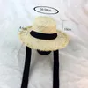 Summer Women Beach Raffia Black White Ribbon Hat Bow Temperament Platt Cap Stråhattar Seaside 240320