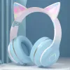 Oortelefoons headset bluetooth hoofdtelefoon draadloze muziek gradiënt kleur led licht katten oor met mic gamer oortelefoon kinderen mooie kerstcadeaus