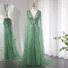 Shar ha detto Dres Dres Green Evening Dres Green Evening Dubai Crystal Sage con Cape Fuchsia Gold Elegant Wedding Wedding Party Gowns SS399 M78E#