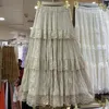 Spódnice Koreańska moda długa kobiety koronkowe puste z siatki Patchwork High Wiast Biała spódnica Summer Tiul Sweet Dropship