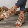 Sandalen 2024 Zomer Merk Mode Jurk Platte Voor Vrouwen Vakantie Enkelbandje Lace-up Designer Big Size