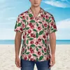 Casual overhemden voor heren Rode kersenprint Overhemd met vintage ruit Losse Hawaii Man Korte mouwen Strand Y2K Street Grafische oversized blouses