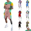 Mens Tracksuits Summer Sports Fitness Kort ärm T-shirt Rund hals Casual färg Matchande fem poängshorts genom utrikeshandel Su Dhatd