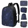 Mochila engraçado impressão gráfica azul estrelado galáxia todo padrão carga usb homens sacos de escola mulheres saco de viagem laptop