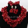 Ensemble collier et boucles d'oreilles en perles de mariage nigérianes traditionnelles, bijoux ras du cou, corail africain rouge, mariée ABK183