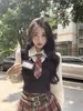 2024 new korea style women improved suit uniform lg sleeve shirt jk high waist plaid skirt slimming two-piece jk suit set w238 E1mr#