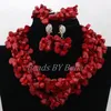 Ensemble collier et boucles d'oreilles en perles de mariage nigérianes traditionnelles, bijoux ras du cou, corail africain rouge, mariée ABK183