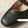 Casual Shoes 2024 Woman Elegant Black Square Toe French Leather 3CM High Heel Retro Loafers Female Metal Buckle Mary Jane