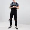 Jeans pour hommes, salopette en Denim déchiré, mode Streetwear, combinaisons détruites, pantalons à bretelles en détresse pour hommes