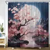 Rideaux de douche Paysage japonais Rideau Fleurs roses Arbre Montagne Lac Pavillon Encre Art Bain Polyester Tissu Salle de bain Décor