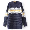 4xl Plus Size Knitted Sweater Women Clothing 2022 Autumn VINTAGE Jacquard Argyle Jumper Winter Mock Neck Pullovers U0nH#