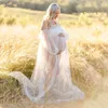 White Dot Tulle Maternity Pography Props Dress See Through Maternity Po Shoot Tulle Long Dress Lantern Sleeve 240411