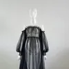 Vestido de accesorios de maternidad de tul con lunares blancos, vestido largo de tul transparente con manga farol 240319