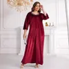 Vêtements ethniques 2024 printemps élégant femmes musulmanes 3/4 manches col en v velours plus taille longue robe maxi abaya mode