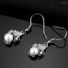 Dangle Earrings 925 Sterling Silver Pearl For Women Real Fine Jewelry Party Wedding Flower