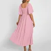 Casual jurken Lichtgewicht jurk met strikdetail Losvallende effen kleur Elegante V-hals Zomer met A-lijn silhouet voor strand