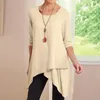 Damesblouses Dames losvallende top Losvallende lente Stijlvolle zomer Casual tops O-hals Lange mouw Trui met onregelmatige zoom