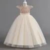 Teenage Girls Dress Summer Childrens Clothing Party Elegant Princess Long Tulle Clothes Kids Sequined Wedding Ceremony Dresses 240318