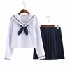 LG Sleeved Sailor Suit JK Set Japanese School Uniforms Girls White Top Navy Pleated kjol Sakura Mönster Cosplay Student Suit L1at#