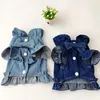 Dog Apparel Summer Denim Dress Harness Cute Bow Puppy Shirt Cat Jeans Vest Pet Clothes Outdoor Walking Chest Strap With D-Ring