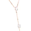 Drop Ship 925 Sterling Silver Rose Gold Silver kleur Geometrisch verschillende gevormde CZ Stone sexy lange y lariat ketting voor vrouwen