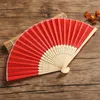 Decorative Figurines Silk Cloth Blank Chinese Folding Fan Wooden Bamboo Antiquity For Calligraphy Painting Home Decor