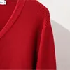 french Solid Color Chic Knit Sweater Cardigan Plus Size Women Clothing Autumn Winter Red V-Neck Jumpers S54 2335 11hS#