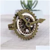 Anneaux de cluster Anneaux de cluster 1pcs Punk Rétro Charme Steampunk Gear Doigté Vintage Montre Horloge Cuivre Mode Bijoux De Fête Pour Femmes Dhmtl