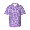 Chemises décontractées pour hommes Lavande Mandala Chemise Violet et Blanc Imprimé Sarcelle Floral Classique Hawaïen Homme Vacances Conception Blouses Surdimensionnées