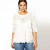 Plus la taille élégante fi blouse en dentelle femmes solide blanc quarts manches bout à bout printemps bureau haut décontracté t-shirt 6XL 7XL 8XL v3pf #