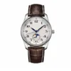 Classic Man Watch Mechanical Automatic Watches For Men White Dial Brown Leather Strap 001276d