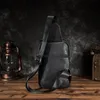 oil Wax Leather Men Casual Fi Travel Triangle Chest Sling Bag Black Design 8" Tablet One Shoulder Bag Daypack Male 8693 g6XM#