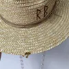 Sombrero de paja blanco Cadena de perlas DIY tapa plana sol coreano cinta elástica playa color caramelo 240326