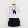 LG Sleeved Sailor Suit JK Set Japanese School Uniforms Girls White Top Navy Pleated kjol Sakura Mönster Cosplay Student Suit L1at#