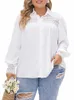 Gibsie Plus Size Swiss Dot Hollow Out Camisa blanca Mujer LG Manga Fi Tops sueltos Primavera Blusas de un solo pecho Camisas l5bW #