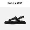 Casual Schoenen Mode Vintage Sandalen Platte 2024 Zomer Dikke Zool Bovenkleding In's Trendy Gesp Strand Dames Studenten