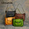 Johnature retro couro genuíno bolsa feminina 2024 novo real macio couro multiuso cor sólida versátil sacos de ombro z7dU #