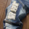 Jeans roxo masculino jeans de luxo designer jeans calças empilhadas motociclista bordado rasgado para tendência tamanho jeans homens lágrimas europeu jean hombre calças masculinas # 99