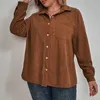 autumn Winter Fi Elegant Plus Size Simple Blouse Women Casual Solid Oversized Shirt Female Corduroy Loose Chic Lady Tops y00I#