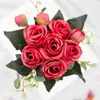 Dekoracyjne kwiaty wieńce 6 głów jesienne jedwabne róże sztuczne fioletowe kwiaty Budy Bukiet wazon DIY dom domowy Dekoracja ślubna Prezenta