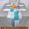 Bordslöpare Teal Grey Abstract Art Linen Holiday Party Decoration Washable Dining For Kitchen Dinning Decor YQ240330