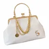 2024 Luxury Women's White Black Chain Shoulder Bags Brown PU Leather Shell Clip Designer Handbag And Purse Party Wedding Clutch l7k7#