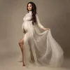 Тюлевое платье для беременных с высоким воротом и эластичной сеткой, прозрачное сетчатое платье макси с длинными рукавами для беременных 240315