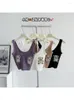 Women's Tanks Purple Cute Bear Crop Top Vintage Y2k Camisole Fashion Streetwear Casual Corset Sexy Off Shoulder Vest 2000s Clothes