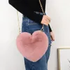 Sacs à main en forme de coeur pour femmes mignon Kawaii fausse fourrure sacs à bandoulière portefeuille sac à main en peluche chaîne sac à bandoulière dame sac à main cadeaux N3UL #